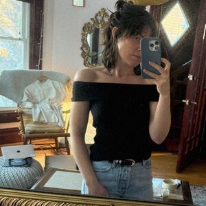 Madewell Black Ribbed Off the Shoulder Top